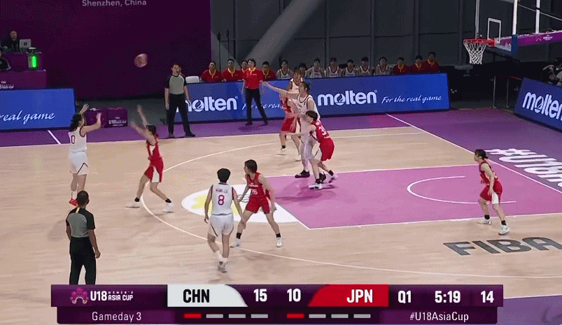 U18女篮亚洲杯半场：张子宇10投9中得到19分 中国队44-41领先日本队 